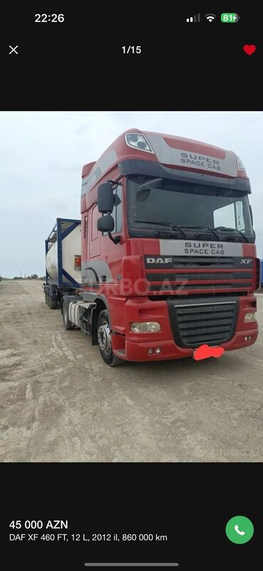 renault kredit: Salam. DAF satılır. 2012 super vəziyyətdədi. Hündür kabinka, avtomat