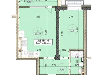 купить квартиру в строящемся доме: 1 бөлмө, 50 кв. м, Элитка, 13 кабат
