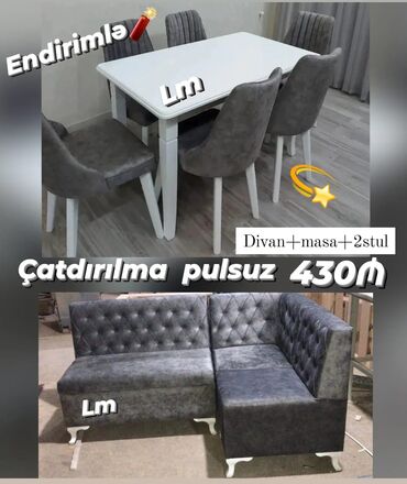 1 otaqli evler kreditle: 💫 *mətbəx dəsti* qiymət : *430₼* künc divan: *1.20×1.70* masa bağlı