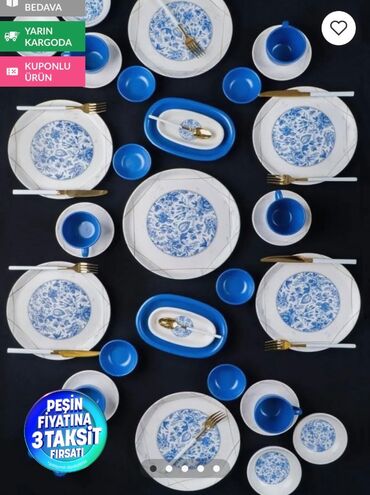 Seyflər: Çay dəsti, rəng - Göy, Keramika, 6 nəfərlik, Türkiyə