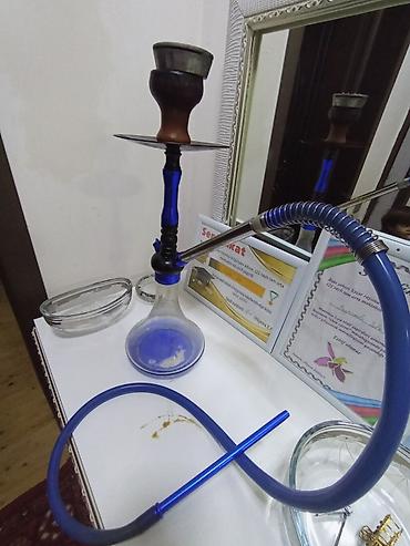 tek suse: Nərgilə dəsti – klassik stolüstü model - Şüşə kolba: şəffaf-mavi — 2