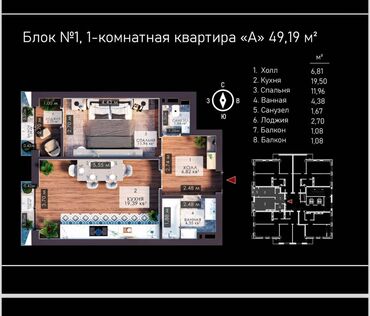 Продажа квартир: 1 комната, 49 м², Элитка, 13 этаж, ПСО (под самоотделку)