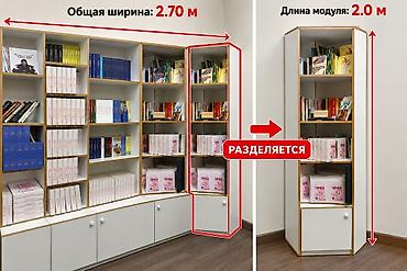 Книжные шкафы: Шкаф с отдельным модулем . - Общая ширина композиции: 2,70 м - Длина — 1