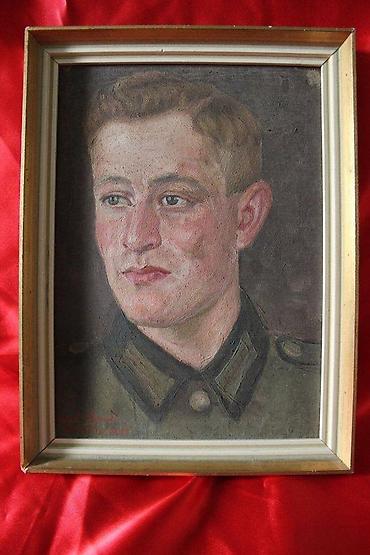 ugaona garnitura u p: PORTRET AUSTRIJSKOG VOJNIKA, 19,5X26, ULJE NA LESONITU, 1943 | Stari — 1