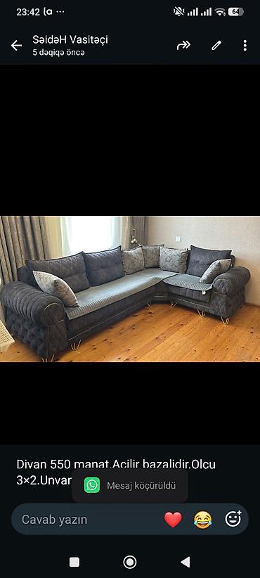 Divan 550 manat.Acilir bazalidir.Olcu 3×2.Unvan Masazir.SH
