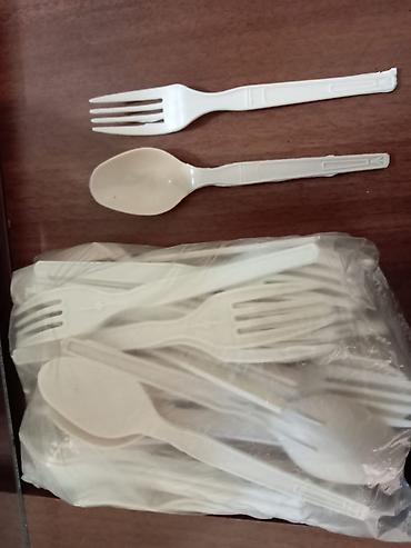 plastik qablar: Birdəfəlik plastik qaşıq və çəngəl dəsti - Rəng: ağ - Material — 2