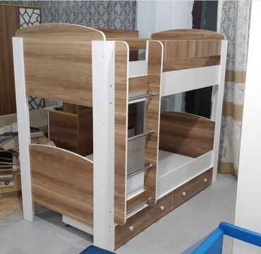 İkimərtəbəli uşaq çarpayıları: Oğlan və qız üçün, Yeni, Çarpayı, Matras ilə, Siyirməli, Laminat — 7
