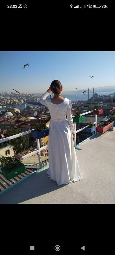 белый платья: Вечернее платье, Длинная модель, С рукавами, M (EU 38)
