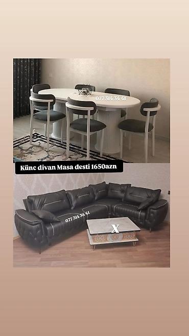 Künc divan + Masa dəsti - Künc divan: qara rəngli, yumşaq oturacaq və