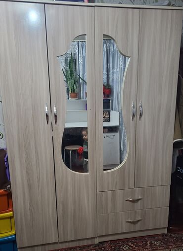 2 яростный кровать: Кийим салуучу шкаф, Түз, ЛДСП