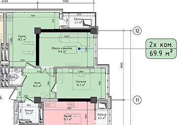 квартира 77 серия: 2 комнаты, 70 м², Элитка, 10 этаж, ПСО (под самоотделку) — 3