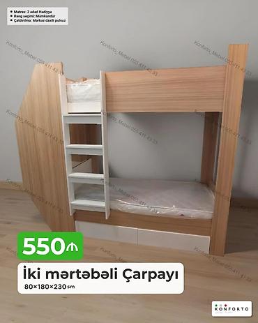 tekli carpayi: İki mərtəbəli çarpayı – 80×180×230 sm - Kompakt otaqlar üçün — 1