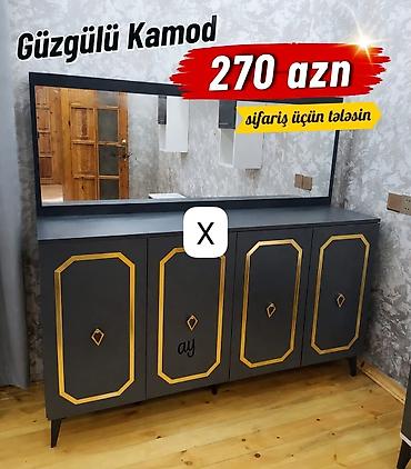 Güzgülü kamod - Rəng: tünd boz korpus, qızılı dekorativ çərçivələr və
