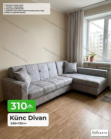 Divanlar: Künc Divan – 240×150 sm - Mexanizm: açılan, bazalı (yataq funksiyası — 1