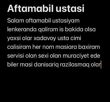 мастер ремонт квартир: Aftomobil ustası xidmətləri - Xadovoy üzrə usta kimi çalışıram, hər — 1