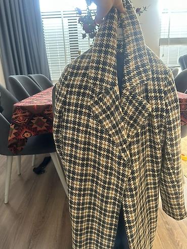 paltolar: Xanım palto – xaki/qara/krem rənglərində xırda dama (houndstooth) — 1