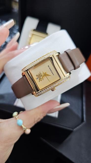 3d saat: Burberry qadın saatı – zərif kvadrat korpus və daşlı bezel Rolex — 2
