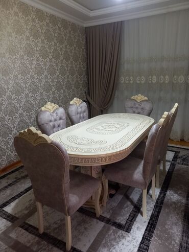 vagonka taxta: Qonaq otağı üçün, İşlənmiş, Açılmayan, Oval masa, 6 stul