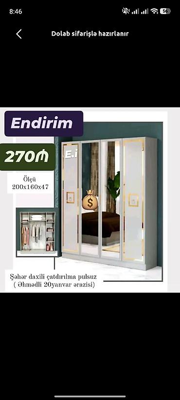 dolab gence: Düz dolab, Yataq otağı üçün, Paltar üçün, Kupe, Korpuslu, 4 qapılı — 1