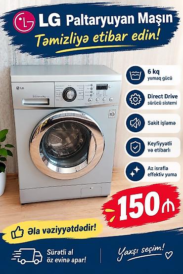 Paltaryuyan maşınlar: LG paltaryuyan maşın – Direct Drive 6 kq -Yuma tutumu: 6 kq Qiymət — 2