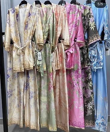 lavanda: Damski komplet – kimono bluza i široke pantalone sa cvetnim dezenom. - — 4