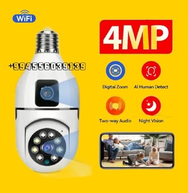 işlenmiş kameralar: Wifi Lampa E27 Camera 4MP 1080p dual lens PTZ 360 derece yana dönen