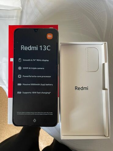 часы с калькулятором: Redmi, Redmi 13C, Жаңы, 256 ГБ, түсү - Кара, 2 SIM