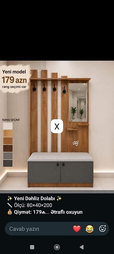 Dolablar: Yeni Dəhliz Dolabı – yeni model - Ölçü: 80 × 40 × 200 sm - Qiymət — 1