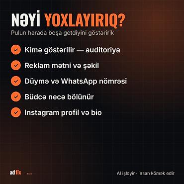 reklam işi: Reklama pul verirsiniz, müştəri yoxdur? Audit — 39 ₼-dən. Instagram — 2