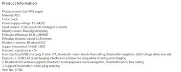 Auto oprema: Tekst oglasa Naziv proizvoda: Auto MP3 plejer Materijal: ABS Boja — 13