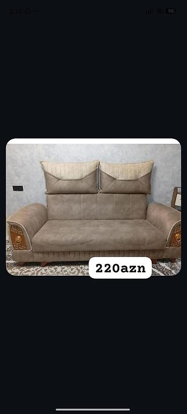 Bej rəngdə üçoturacaqlı divan - Yumşaq, dəriyəoxşar parça üzlük - İki lalafo.az -da Bej rəngdə üçoturacaqlı divan - Yumşaq, dəriyəoxşar parça üzlük - İki
