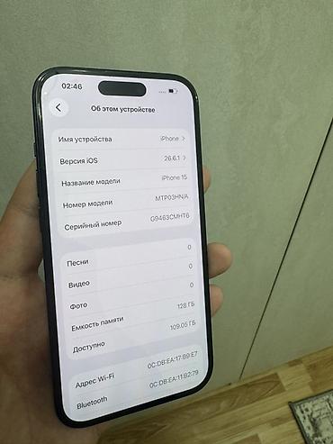 mini iphone: IPhone 15, Б/у, 128 ГБ, Черный, Защитное стекло, Чехол, 85 % — 2