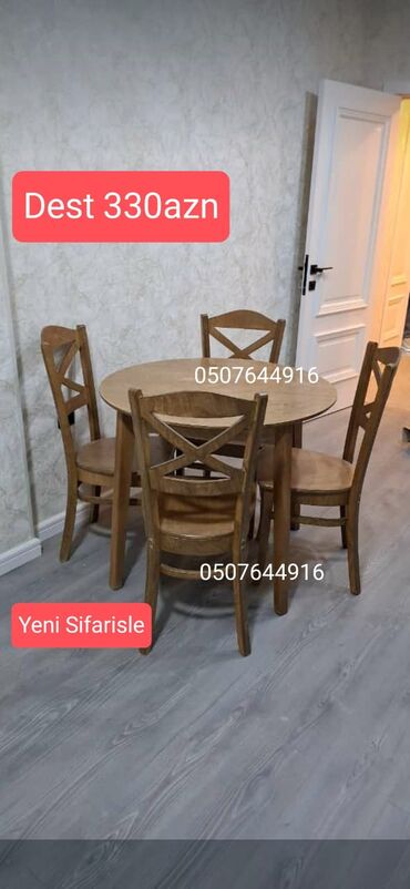 Masa və oturacaq dəstləri: Mətbəx üçün, Yeni, Açılmayan, Yumru masa, 4 stul — 4
