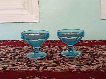 şüşe qab: Mavi şüşə desert/kokteyl qabları – 2 ədəd dəst - Material: qalın — 1