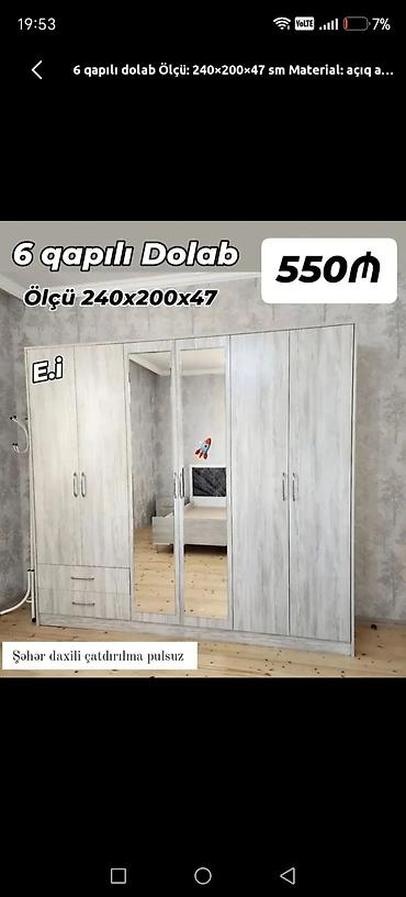 6 qapılı geyim dolabı Ölçü: 240×200×47 sm Material: açıq ağac lalafo.az -da 6 qapılı geyim dolabı Ölçü: 240×200×47 sm Material: açıq ağac