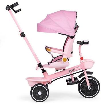 sandale 5cm: ECOTOYS 2u1 tricikl sa rotirajućim sedištem i sklopivom tendom – Pink — 3