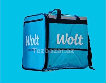 ПО для бизнеса: Wolt çatdırılma çantası – mavi rəngli, “Wolt Partner” loqolu termo