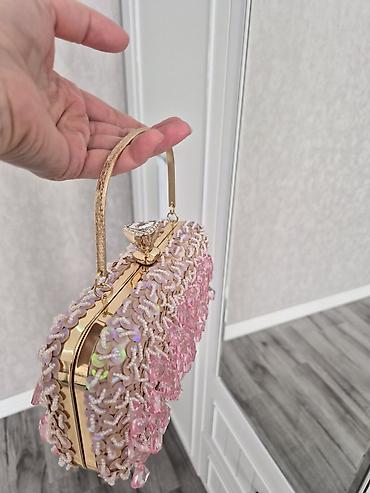 toy sumkalari: Məhsul: Pink Sequins Top Handle Evening Box Clutch Purse With Chain — 3