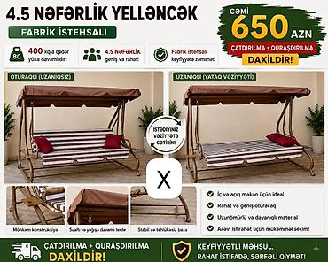 качели для дачи баку: 4.5 nəfərlik yelləncək – fabrık istehsalı - 4.5 nəfərlik, geniş və — 1
