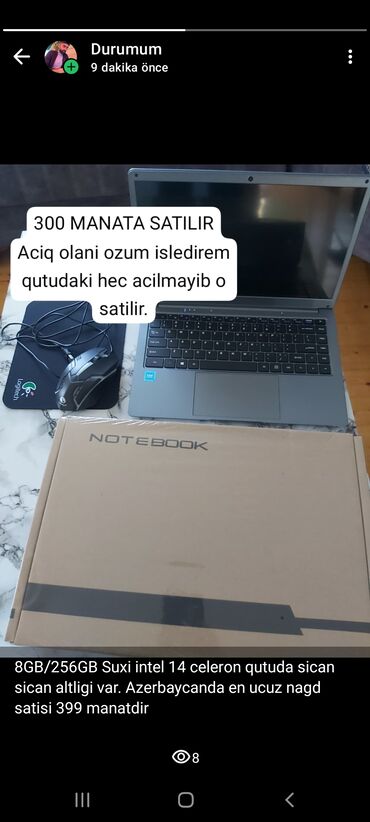 kreditle qril aparati: SUXI noutbuk seti Texniki xüsusiyyətlər: - Ekran: 14" - Prosessor