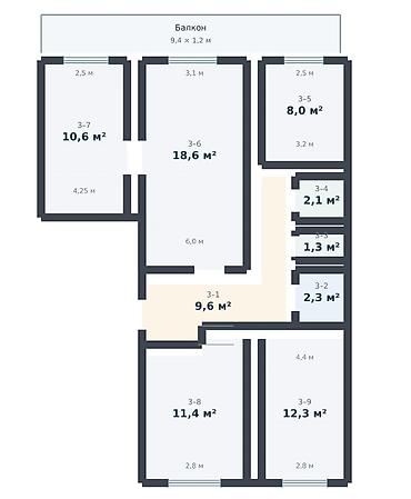 6мкр квартира: 4 комнаты, 76 м², 1 этаж, ПСО (под самоотделку) — 6