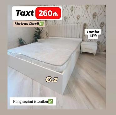 tumbocka: Ağ rəngli müasir yataq dəsti - Taxt: 260 ₼ - Matras daxildir - Tumba — 1