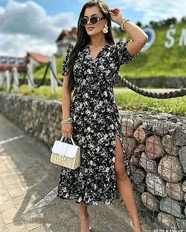 mango sandale: Ženske letnje midi haljine – cvetni print - Kroj: midi dužina sa — 1