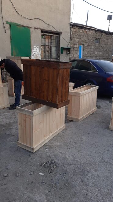 Bitkilər üçün dibçəklər: Dibçək # dibçək kafe heyitcin Taxta bağ qutuları və dekorativ çiçək — 11