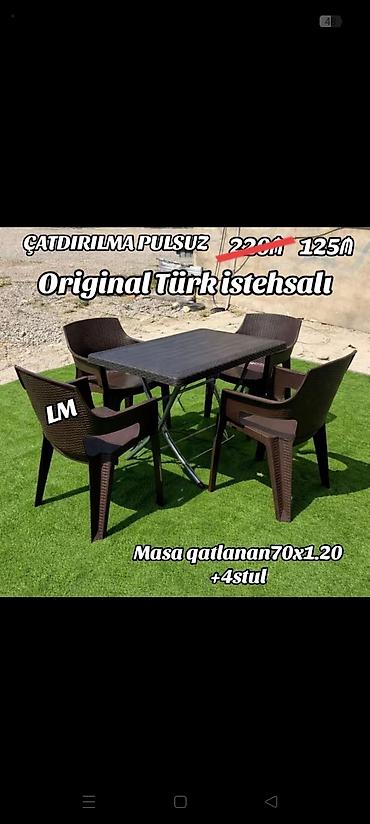 balkon masası: Yeni Plastik masa dəsti📌 _*Türk istehsalı masa+4STUL*_ 📌 *Qiymət — 1