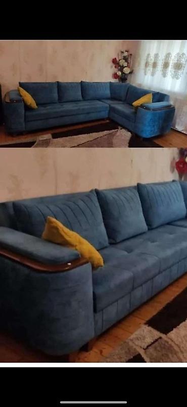 Ev və bağ: Mavi rəngdə L formalı yumşaq künc divan dəsti. Xüsusiyyətlər: - L — 2