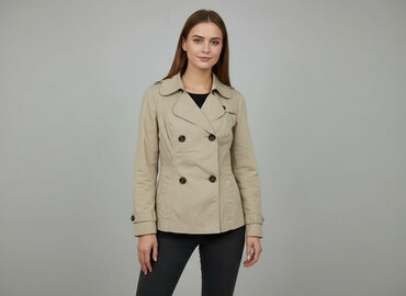 beżowy trencz i sukienka: Troll, Women`s coat, size XS