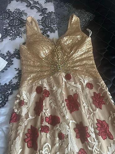 tiffany haljine: Nova maturska haljina – veličina XL. Gornji deo u zlatnoj nijansi sa — 3