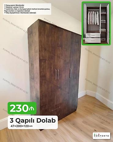 casio sumqayit: 3 qapılı paltar dolabı – 47×200×120 sm Xüsusiyyətlər: - Material: 18 — 1