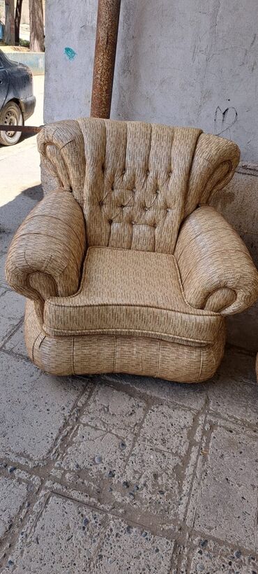 диван и кресла: Б/у, Диван, 2 кресла, Без подьемного механизма, Раскладной